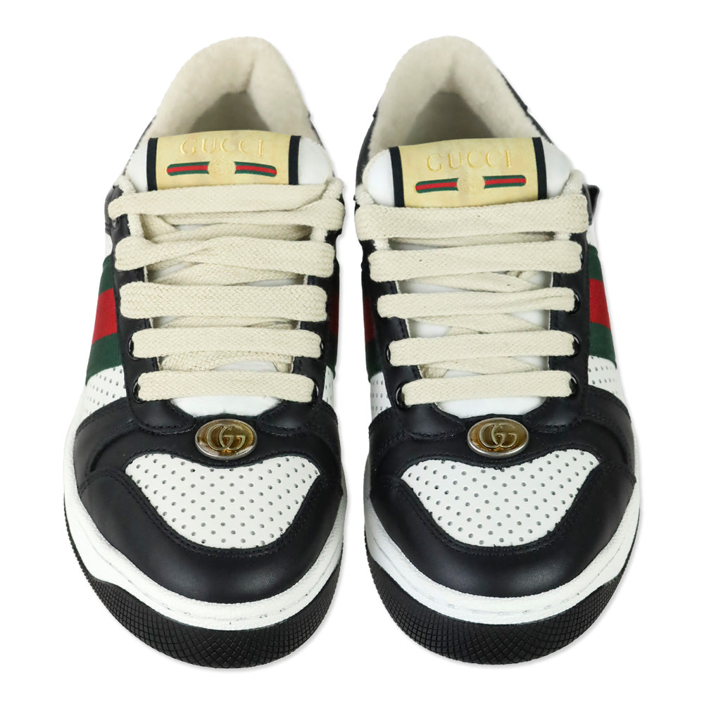 Gucci Micro Soft Black/White Leather Web Stripe Screener Sneakers