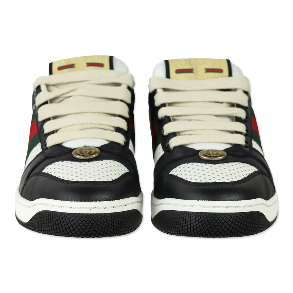 Gucci Micro Soft Black/White Leather Web Stripe Screener Sneakers