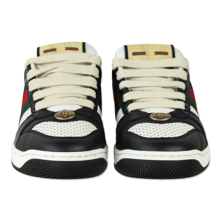 Gucci Micro Soft Black/White Leather Web Stripe Screener Sneakers