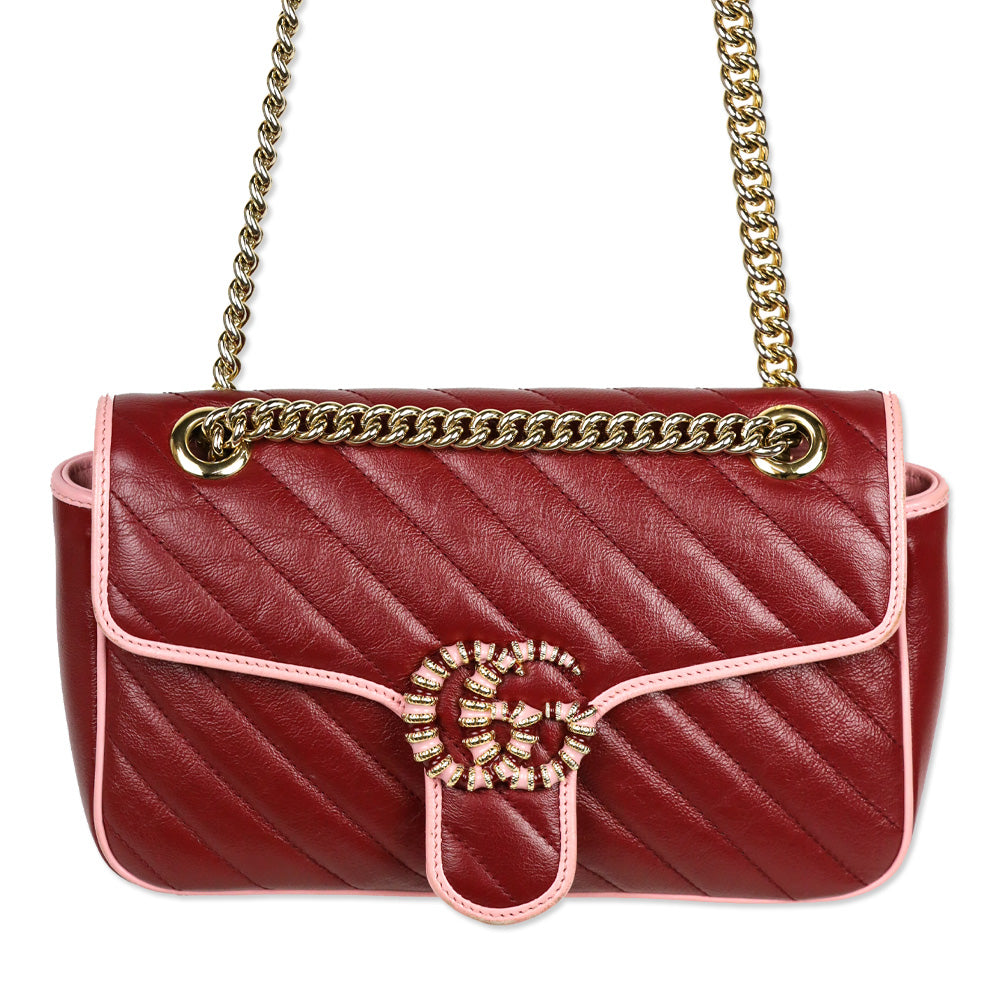 Gucci Red Matelassé Leather Torchon GG Marmont Small Flap Shoulder