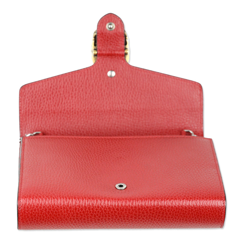Gucci Red Pebble Leather Dionysus Wallet on Chain