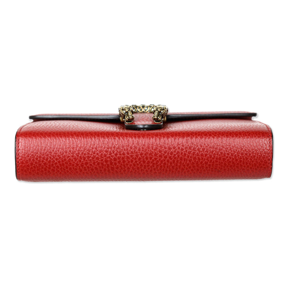 Gucci Red Pebble Leather Dionysus Wallet on Chain