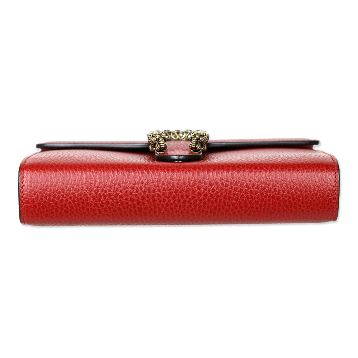 Gucci Red Pebble Leather Dionysus Wallet on Chain