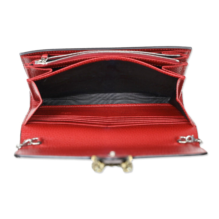 Gucci Red Pebble Leather Dionysus Wallet on Chain