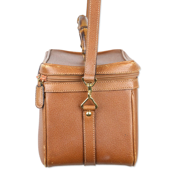 Gucci Vintage Brown Pecari Leather Bamboo Vanity Bag