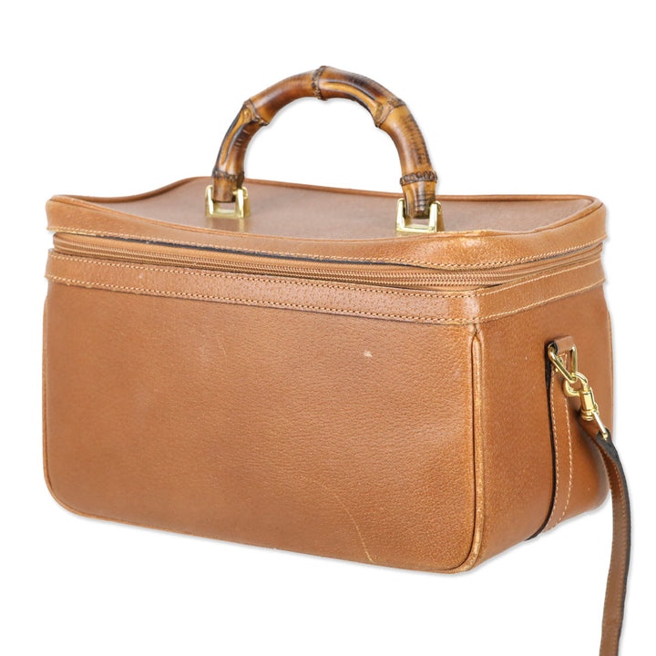Gucci Vintage Brown Pecari Leather Bamboo Vanity Bag