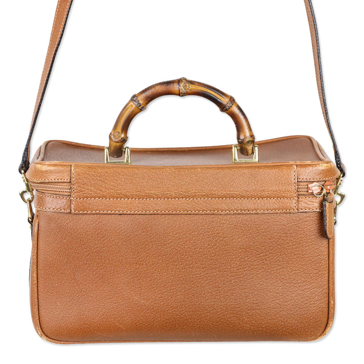 Gucci Vintage Brown Pecari Leather Bamboo Vanity Bag