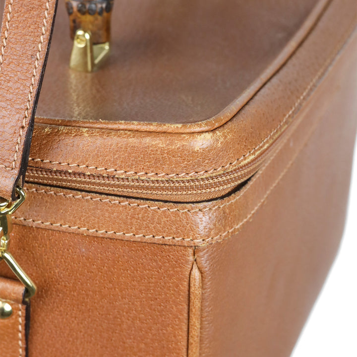 Gucci Vintage Brown Pecari Leather Bamboo Vanity Bag