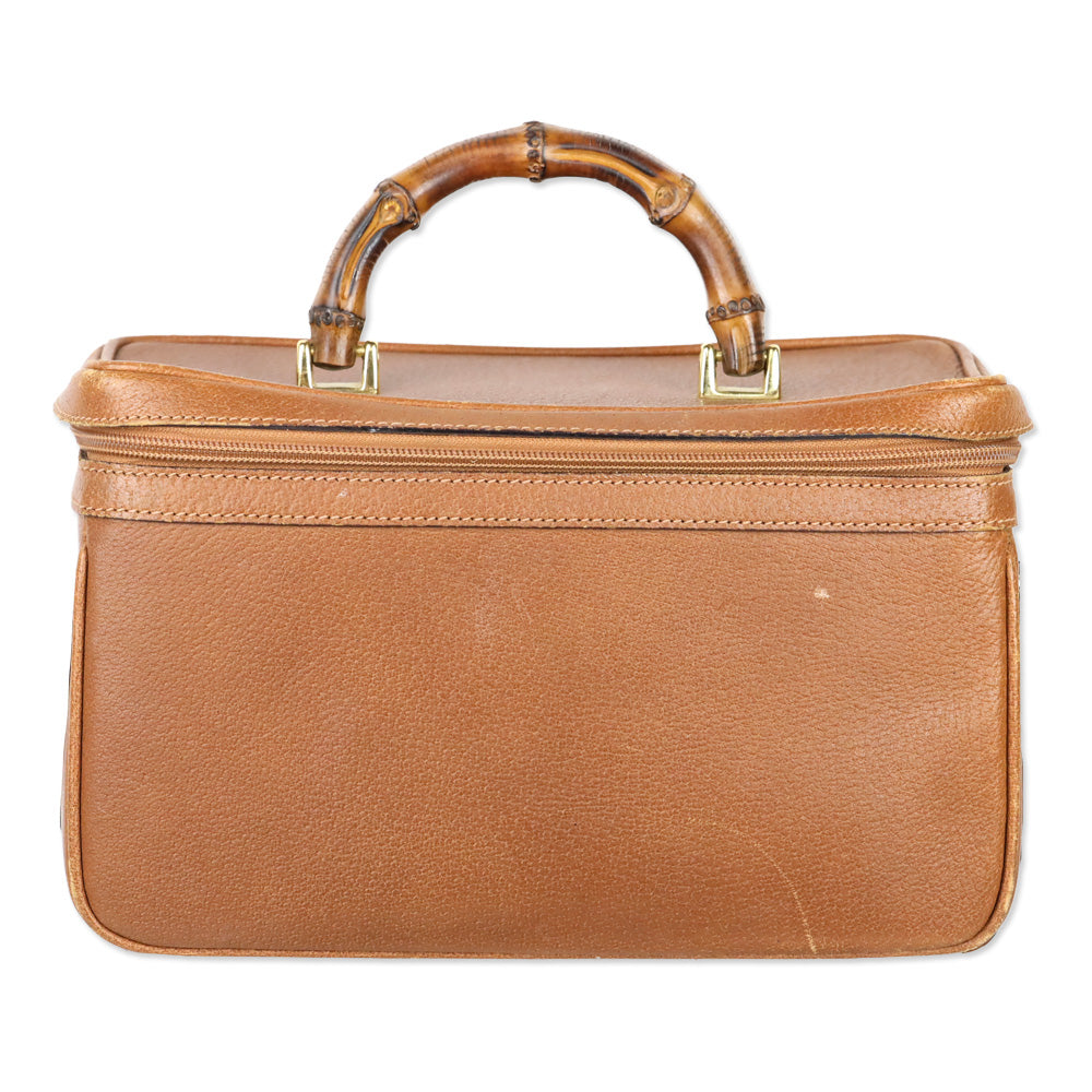 Gucci Vintage Brown Pecari Leather Bamboo Vanity Bag