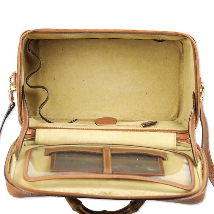 Gucci Vintage Brown Pecari Leather Bamboo Vanity Bag