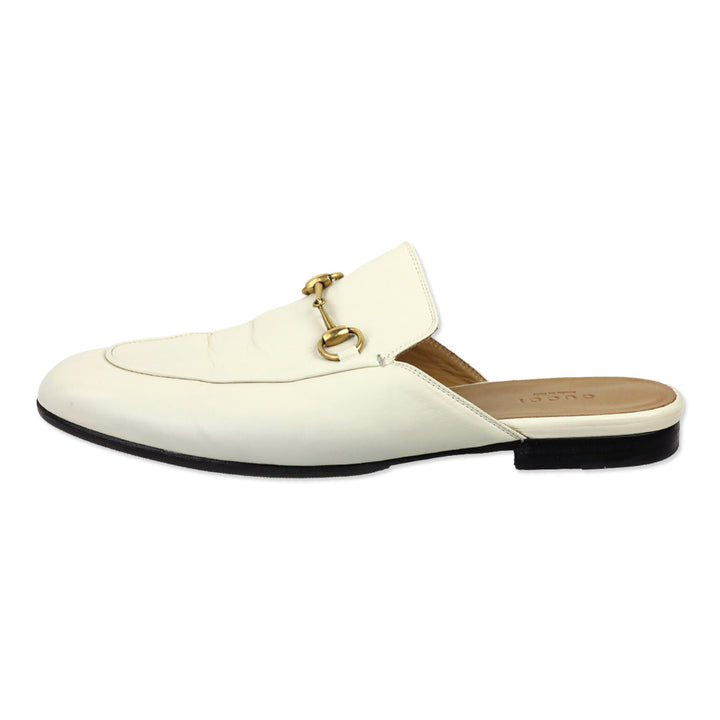 Gucci White Leather Horsebit Princetown Slipper