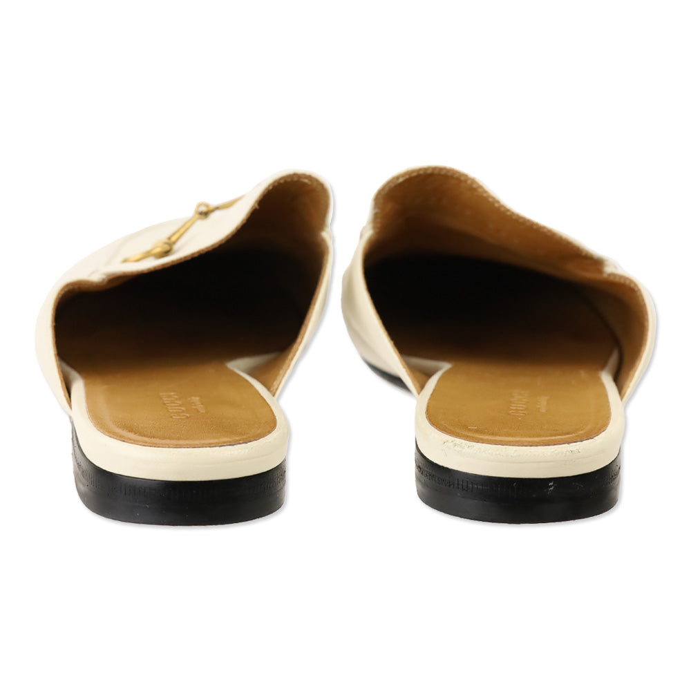 Gucci White Leather Horsebit Princetown Slipper
