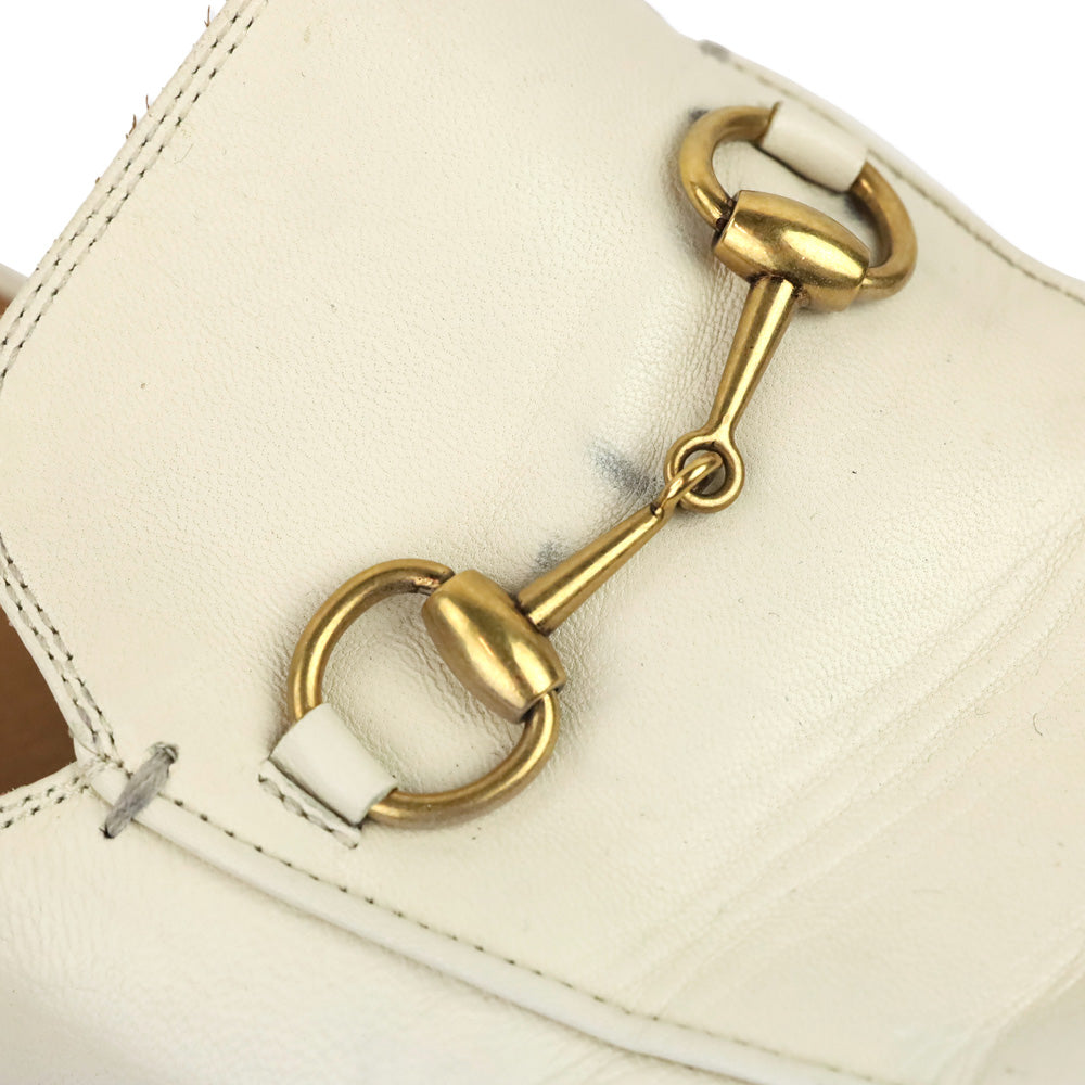 Gucci White Leather Horsebit Princetown Slipper