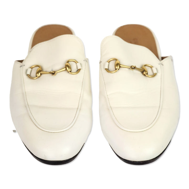 Gucci White Leather Horsebit Princetown Slipper