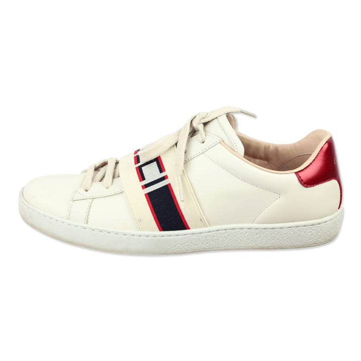 Gucci White/Red/Black Ace Stripe Leather Sneakers