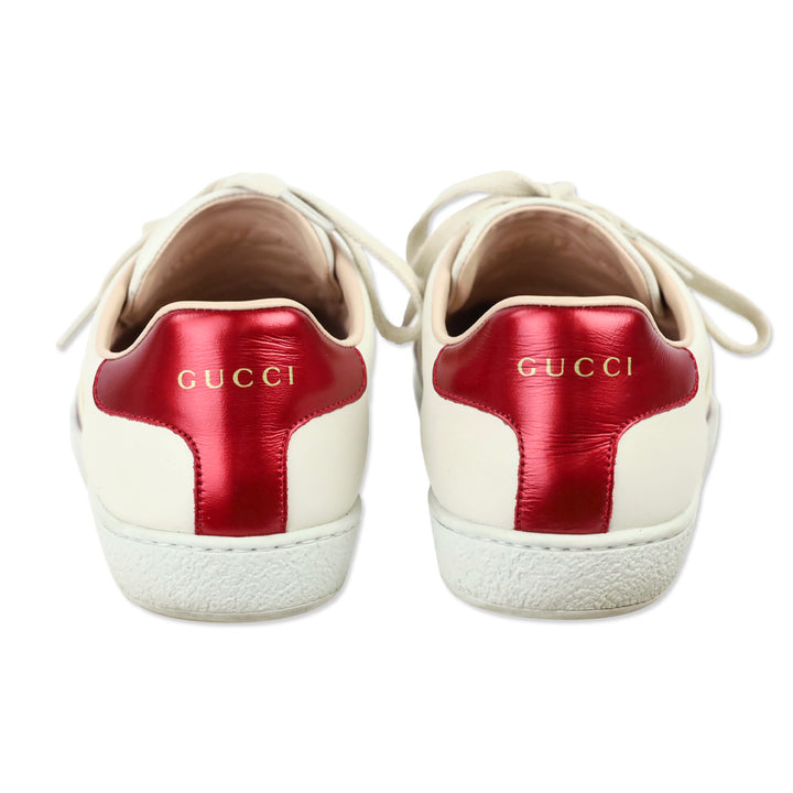 Gucci White/Red/Black Ace Stripe Leather Sneakers