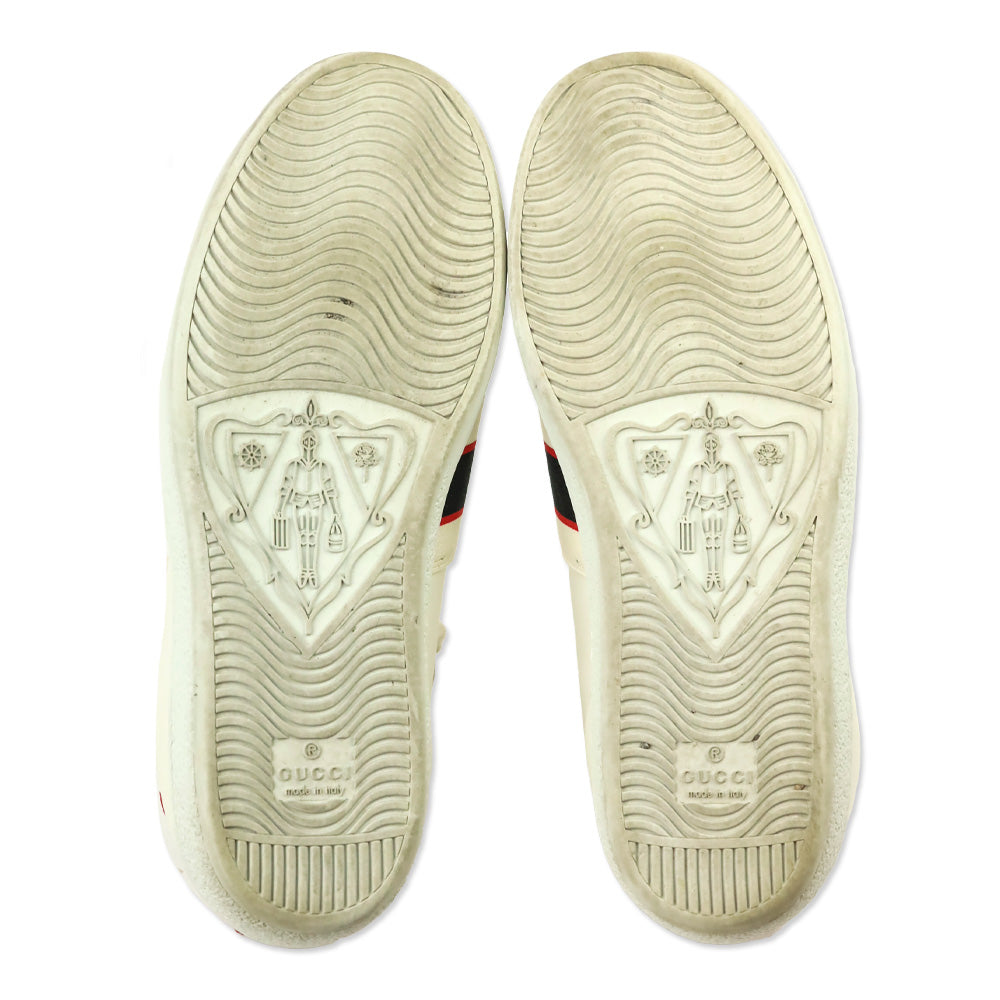 Gucci White/Red/Black Ace Stripe Leather Sneakers