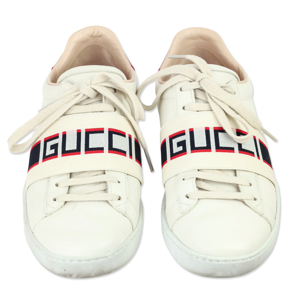 Gucci White/Red/Black Ace Stripe Leather Sneakers