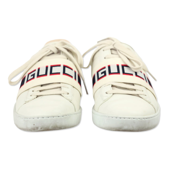 Gucci White/Red/Black Ace Stripe Leather Sneakers