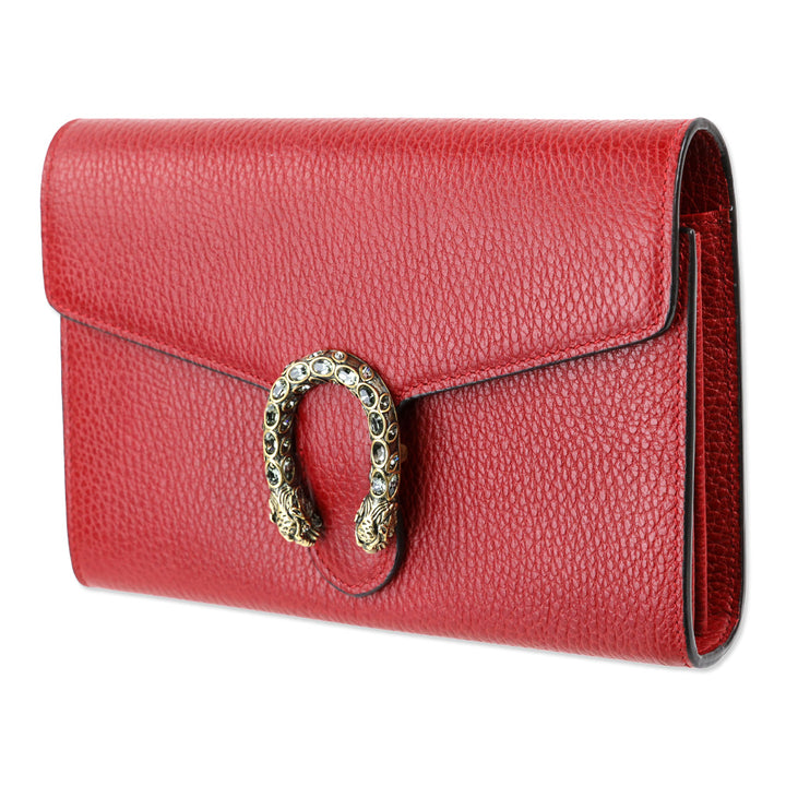 Gucci Red Pebble Leather Dionysus Wallet on Chain