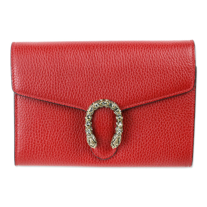 Gucci Red Pebble Leather Dionysus Wallet on Chain