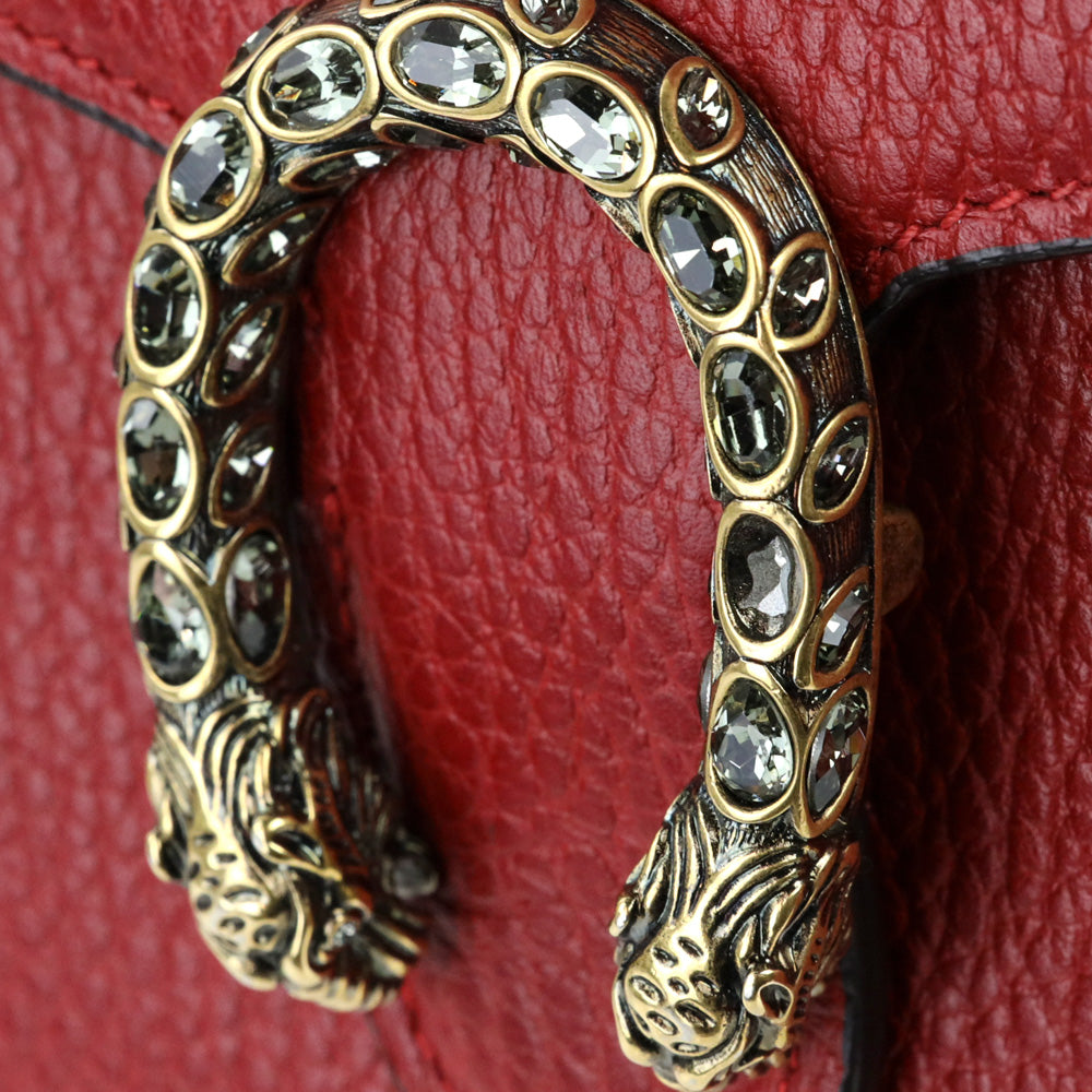 Gucci Red Pebble Leather Dionysus Wallet on Chain