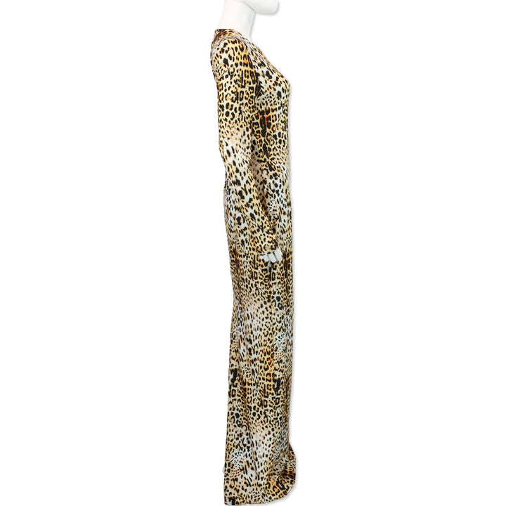 Halpern Leopard Print Stretch-jersey Open-back Long Sleeve Maxi Dress