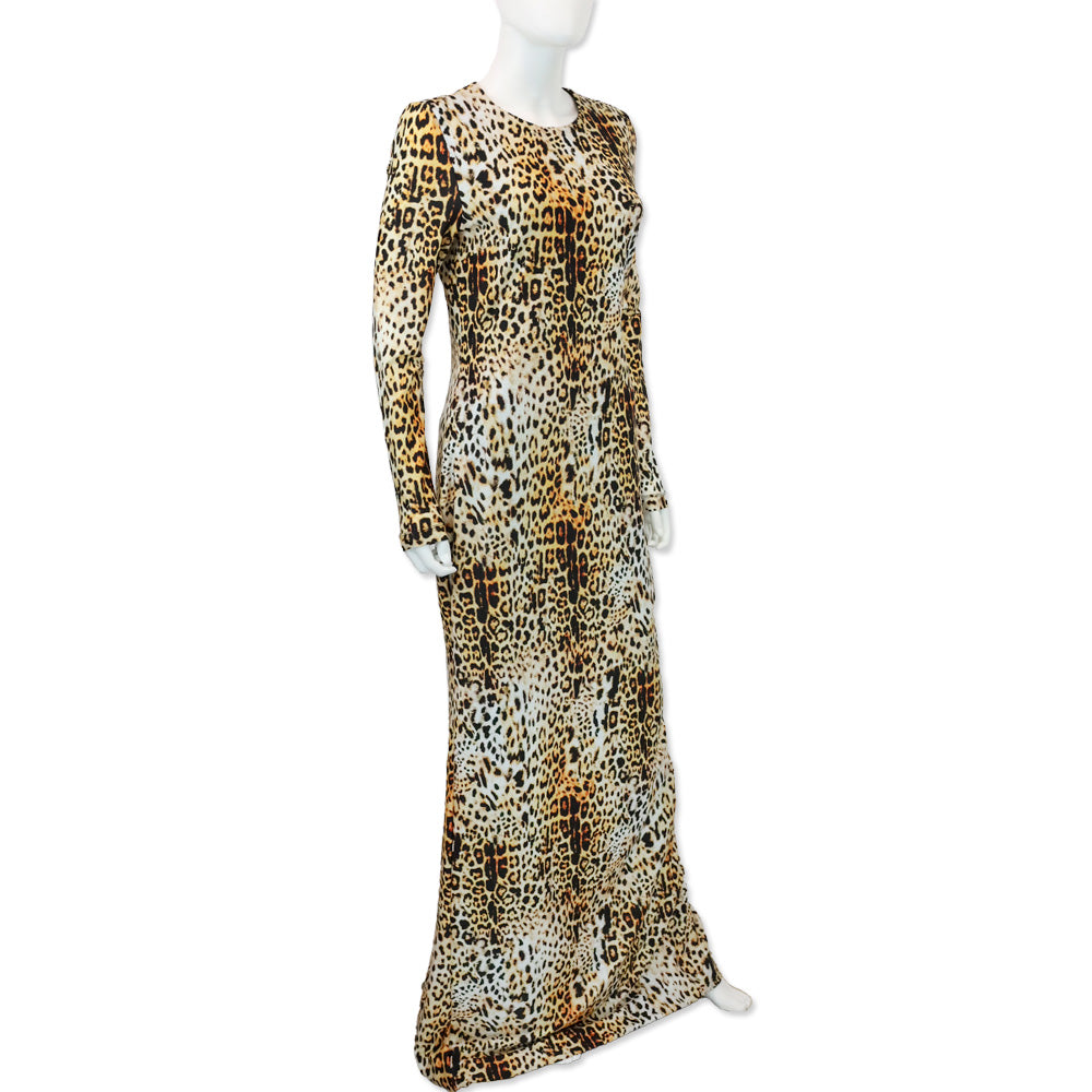Halpern Leopard Print Stretch-jersey Open-back Long Sleeve Maxi Dress