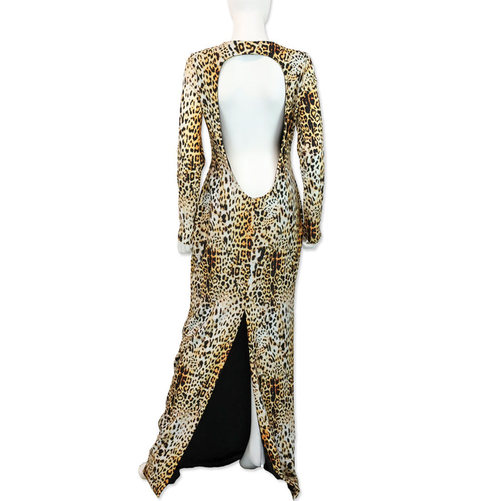 Halpern Leopard Print Stretch-jersey Open-back Long Sleeve Maxi Dress