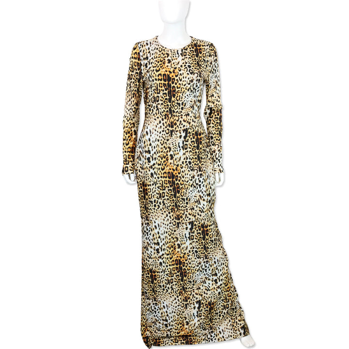 Halpern Leopard Print Stretch-jersey Open-back Long Sleeve Maxi Dress