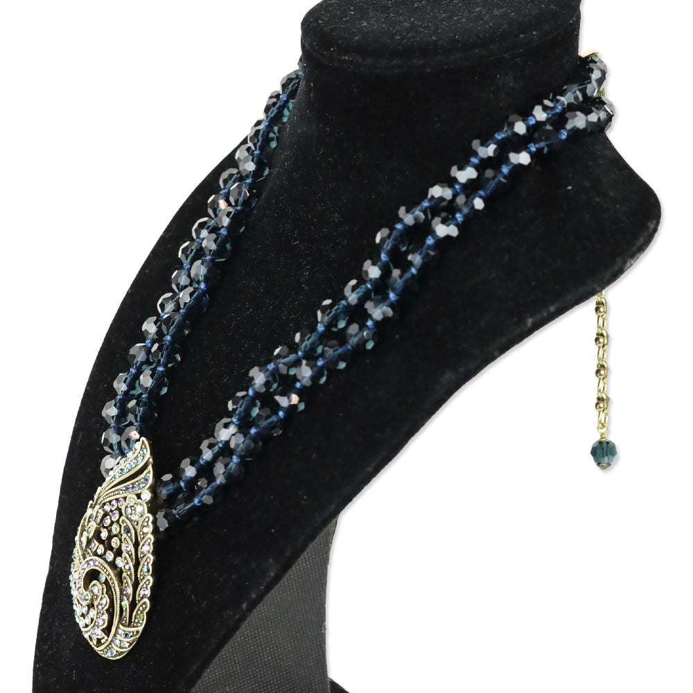 Heidi Daus Paisley Teared Tapestry Shades of Blue Beaded Crystal 2-Strand Pendant Necklace