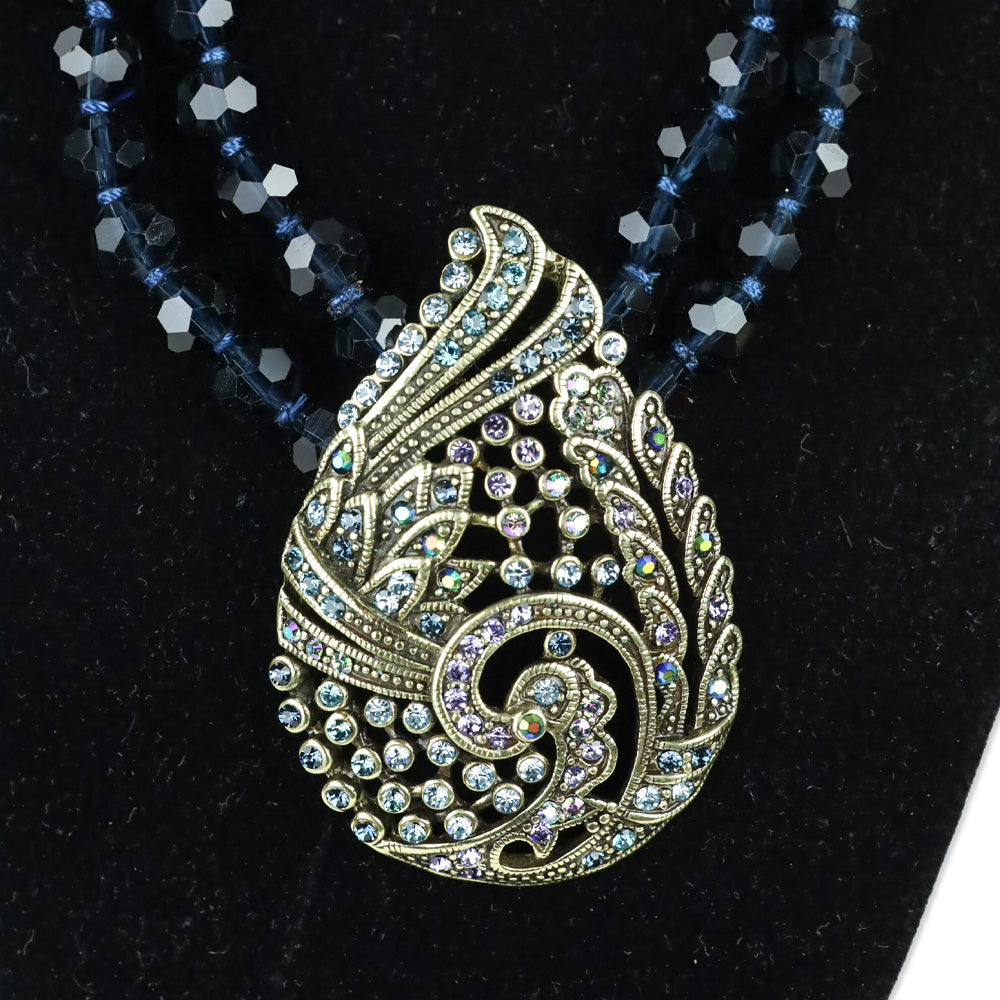 Heidi Daus Paisley Teared Tapestry Shades of Blue Beaded Crystal 2-Strand Pendant Necklace