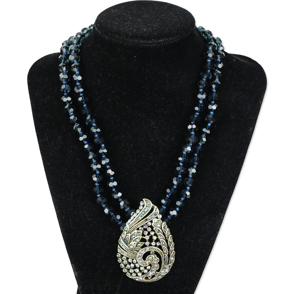 Heidi Daus Paisley Teared Tapestry Shades of Blue Beaded Crystal 2-Strand Pendant Necklace