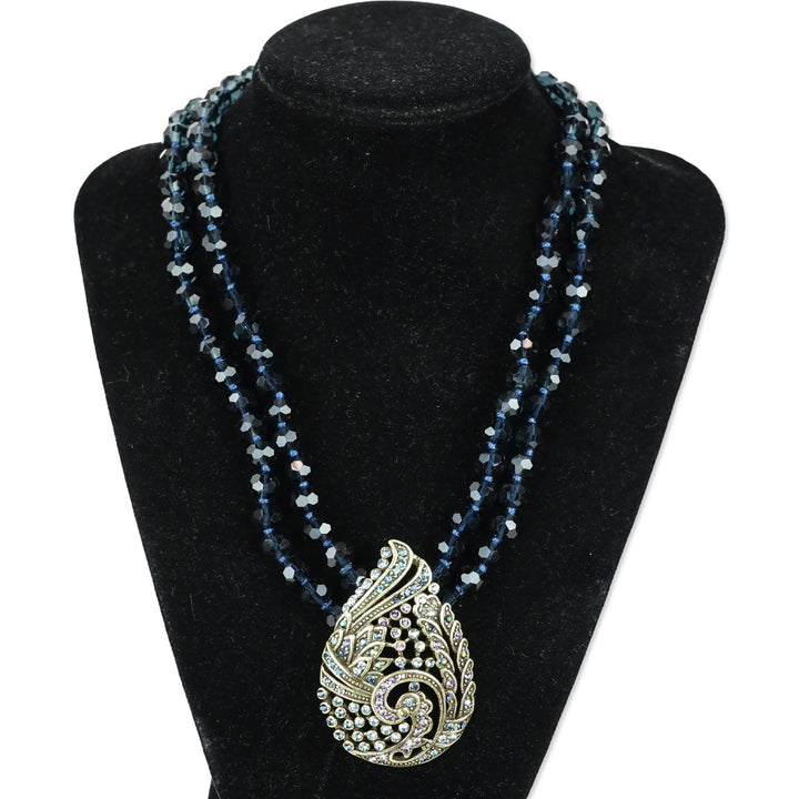 Heidi Daus Paisley Teared Tapestry Shades of Blue Beaded Crystal 2-Strand Pendant Necklace