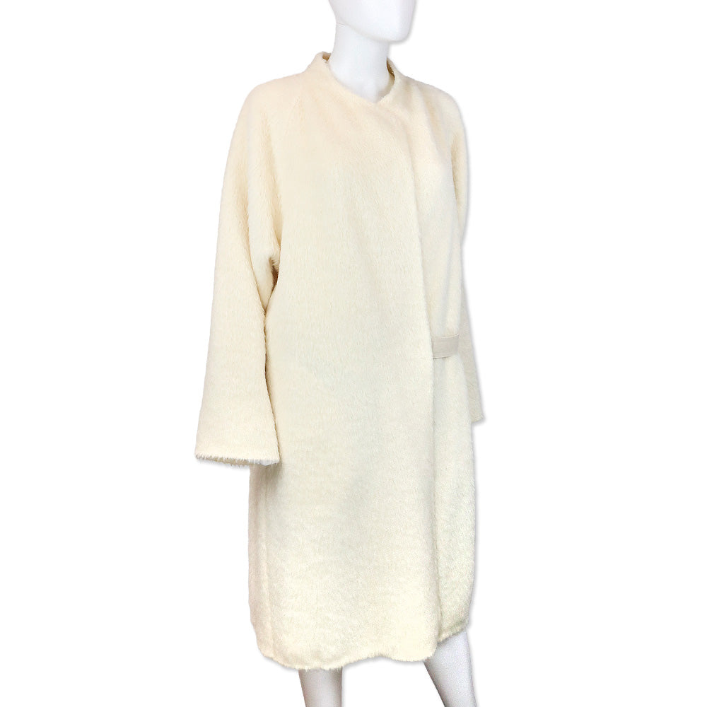 Helmut Lang Cream Fringe Wool Shaggy Long Coat