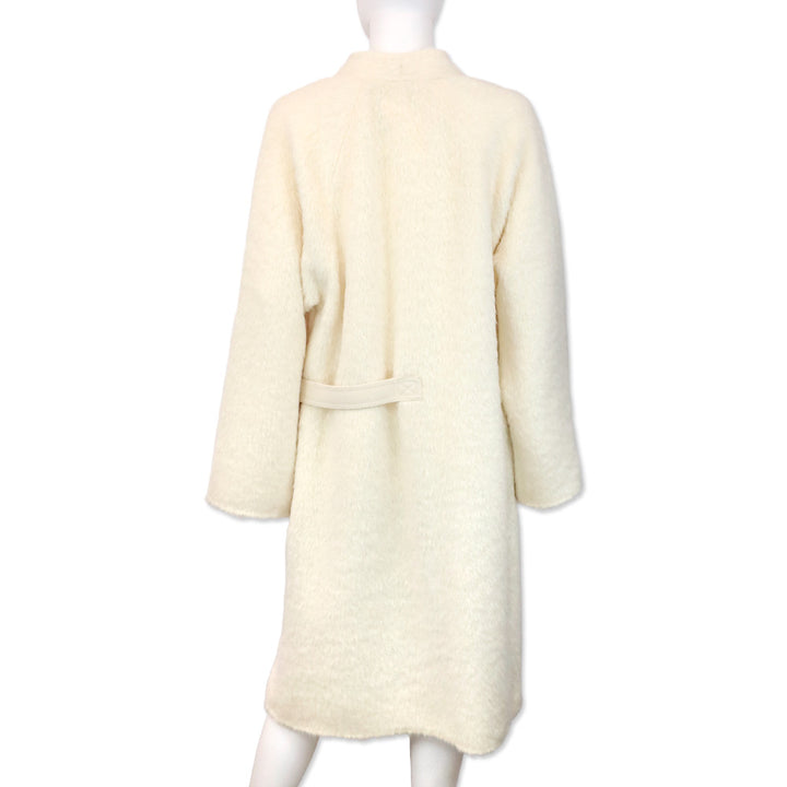 Helmut Lang Cream Fringe Wool Shaggy Long Coat