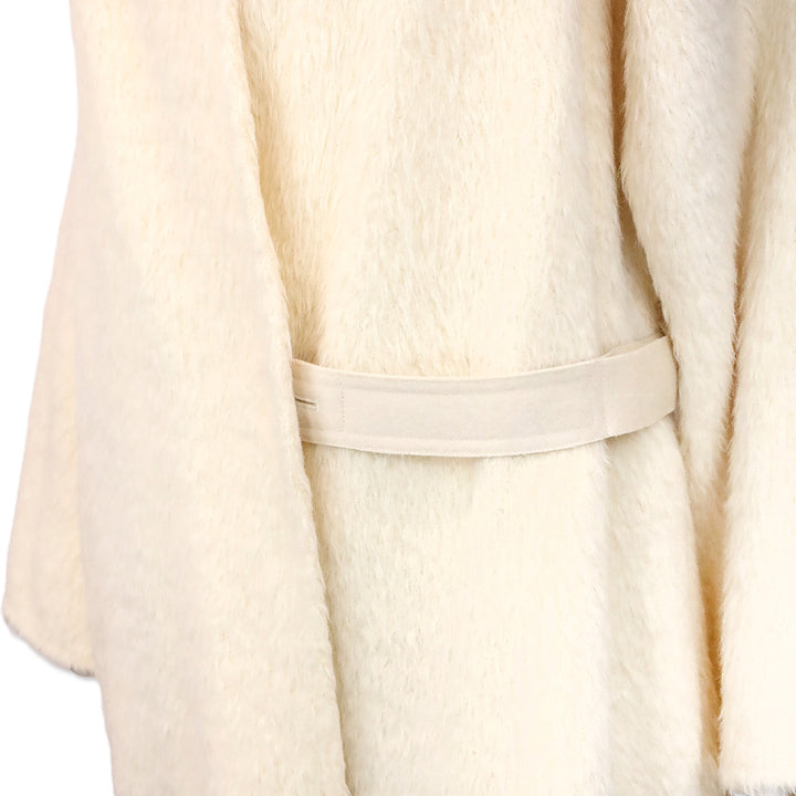 Helmut Lang Cream Fringe Wool Shaggy Long Coat