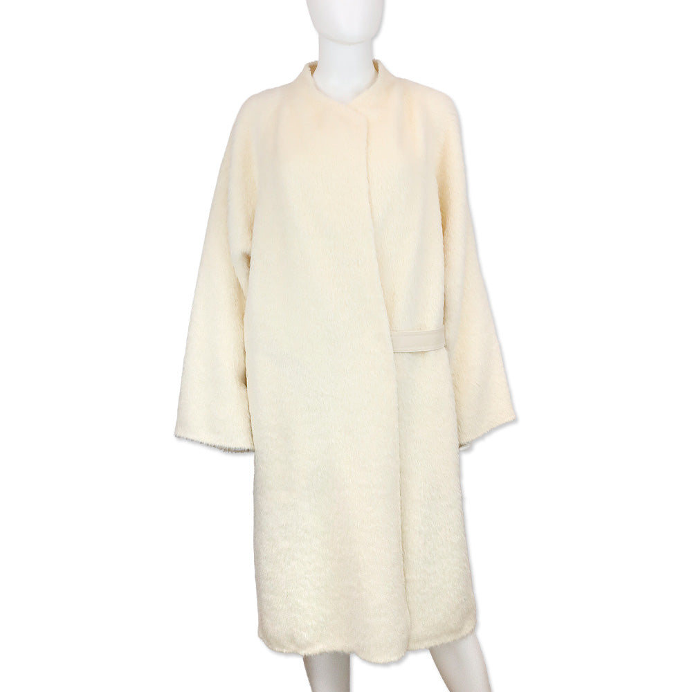 Helmut Lang Cream Fringe Wool Shaggy Long Coat