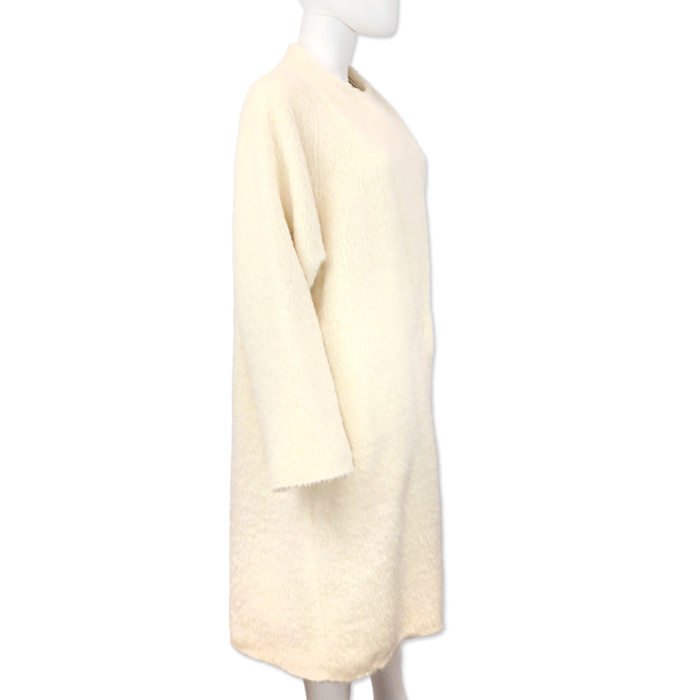 Helmut Lang Cream Fringe Wool Shaggy Long Coat