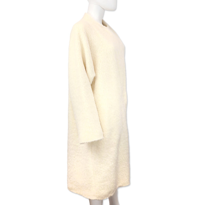 Helmut Lang Cream Fringe Wool Shaggy Long Coat