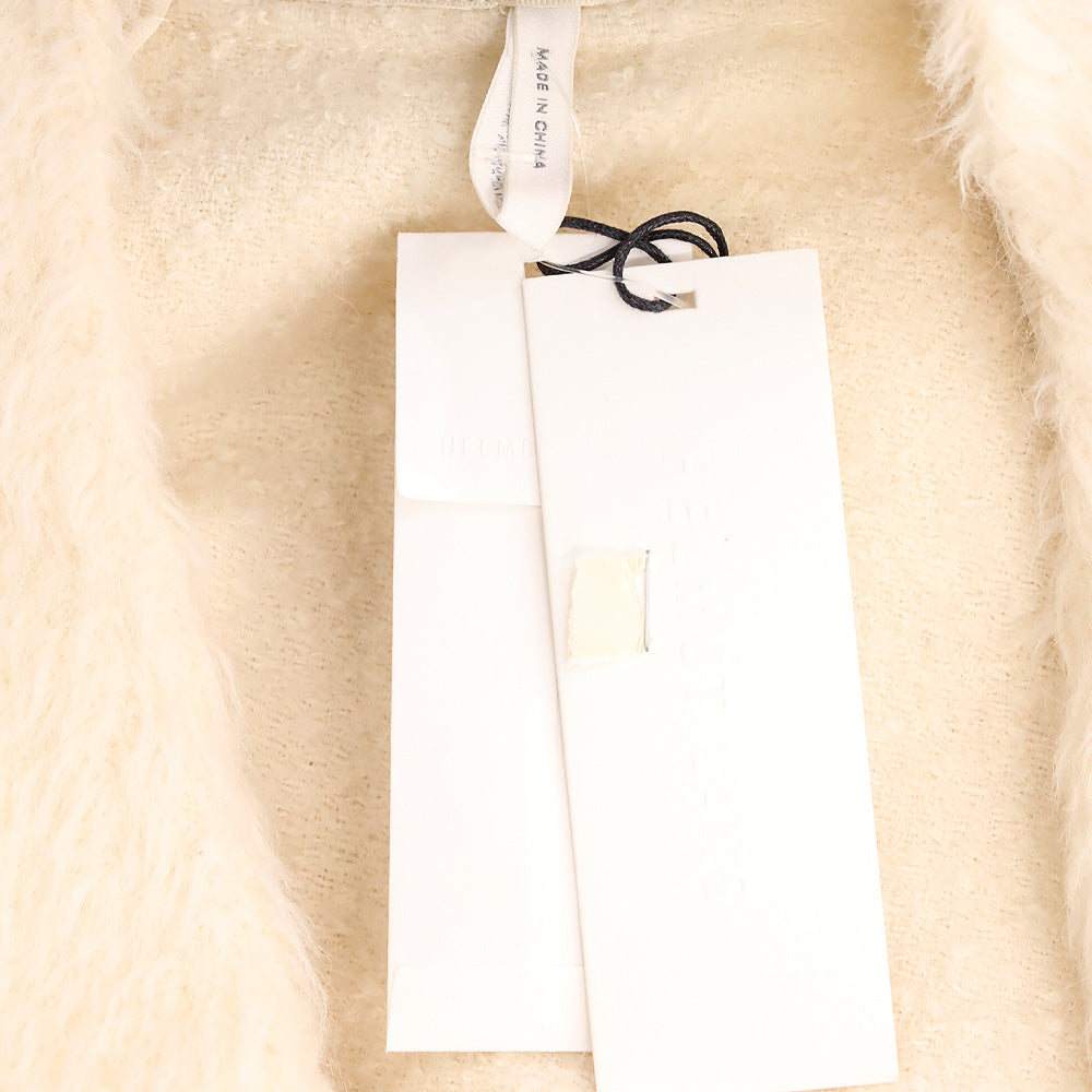 Helmut Lang Cream Fringe Wool Shaggy Long Coat
