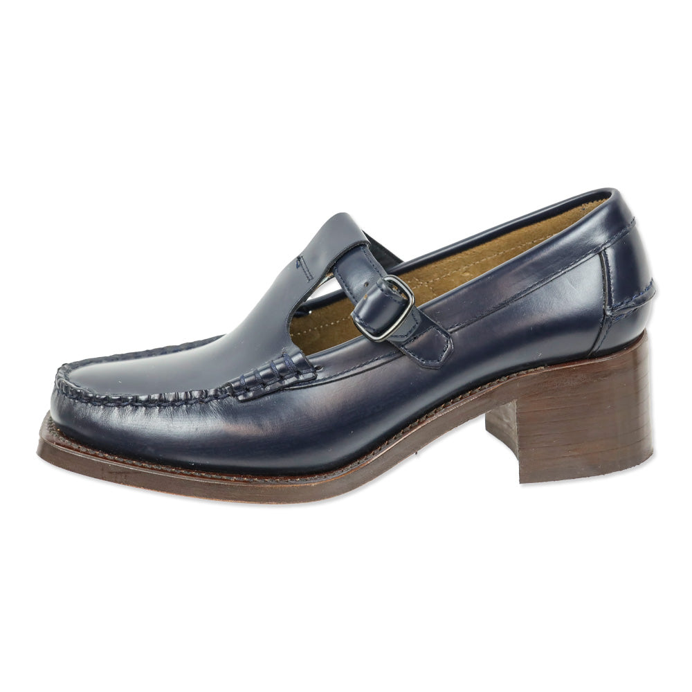 Hereu Dark Navy Leather Alber T-Bar Loafer