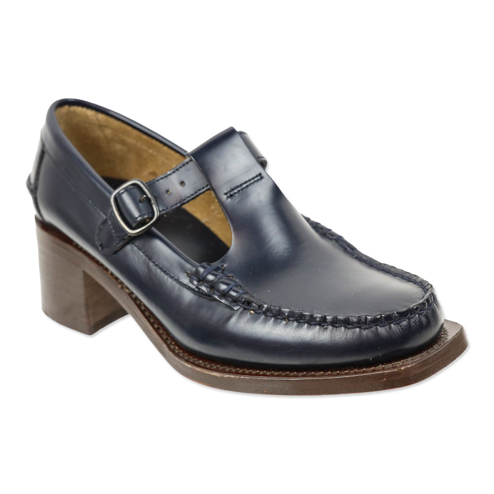 Hereu Dark Navy Leather Alber T-Bar Loafer