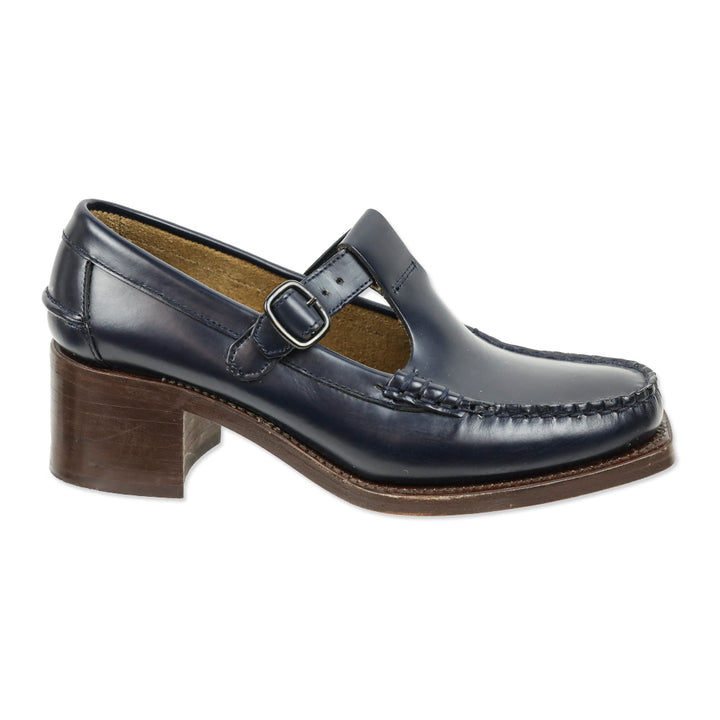 Hereu Dark Navy Leather Alber T-Bar Loafer