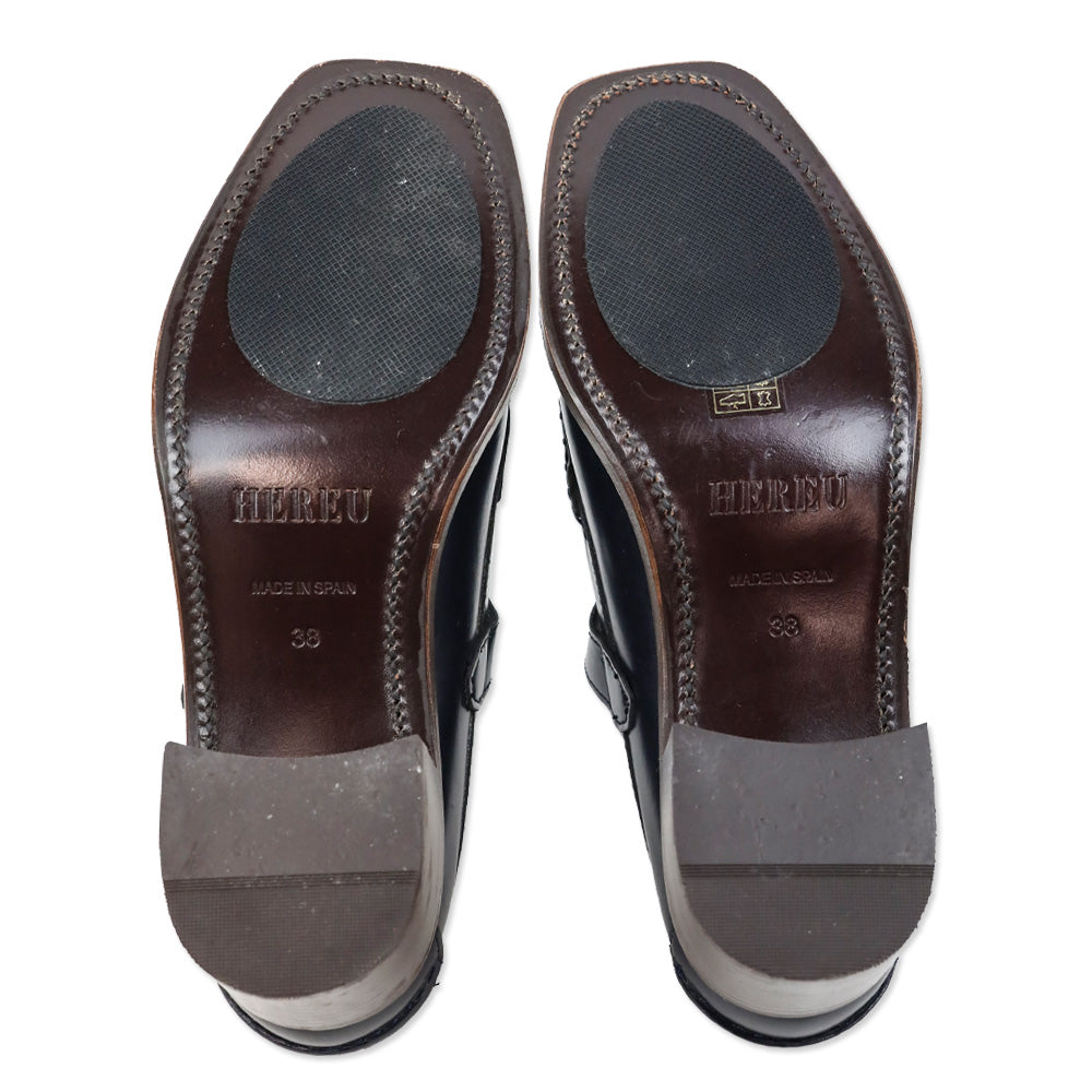Hereu Dark Navy Leather Alber T-Bar Loafer