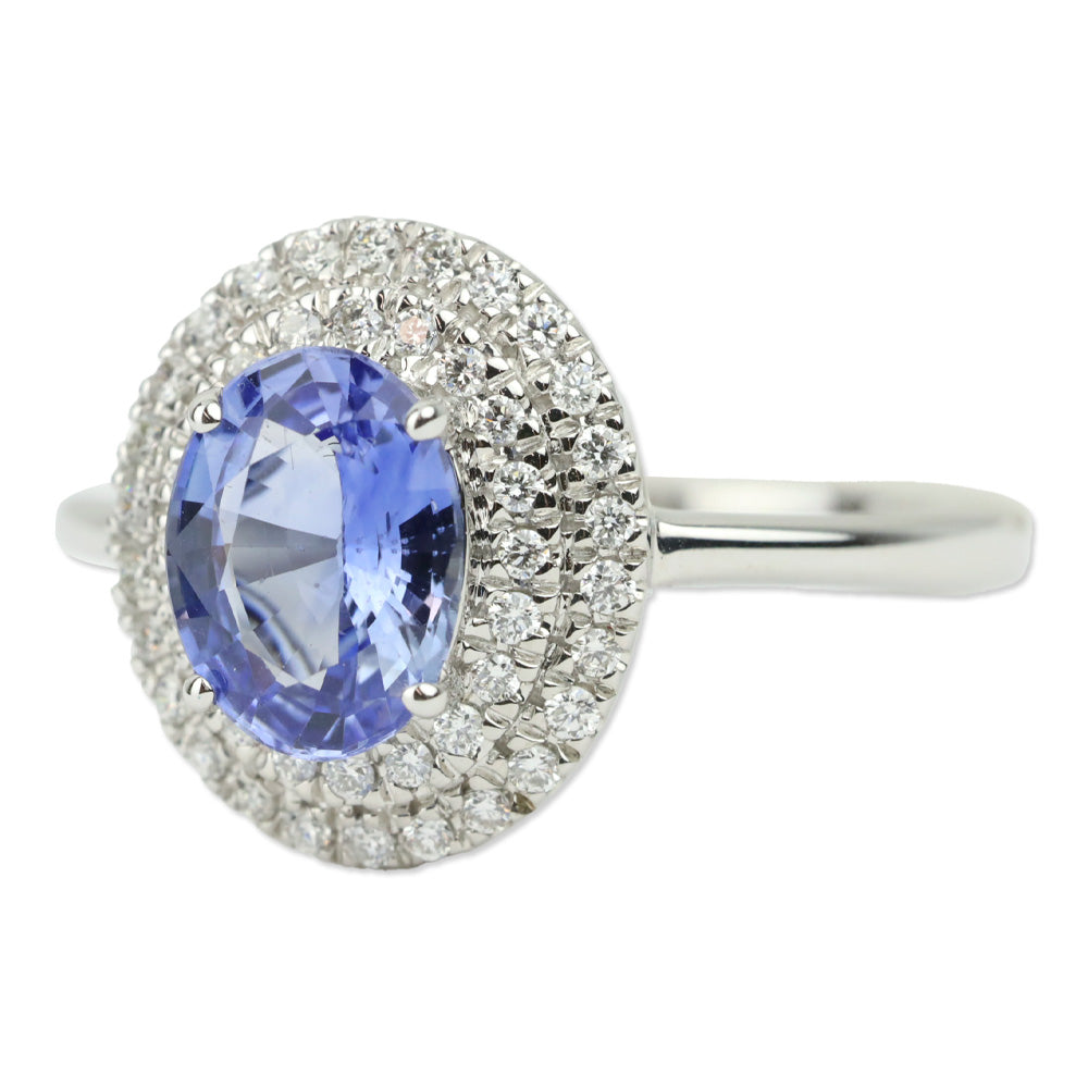 Iliana 18K White Gold Santa Maria Aquamarine and Diamond Double Halo Ring