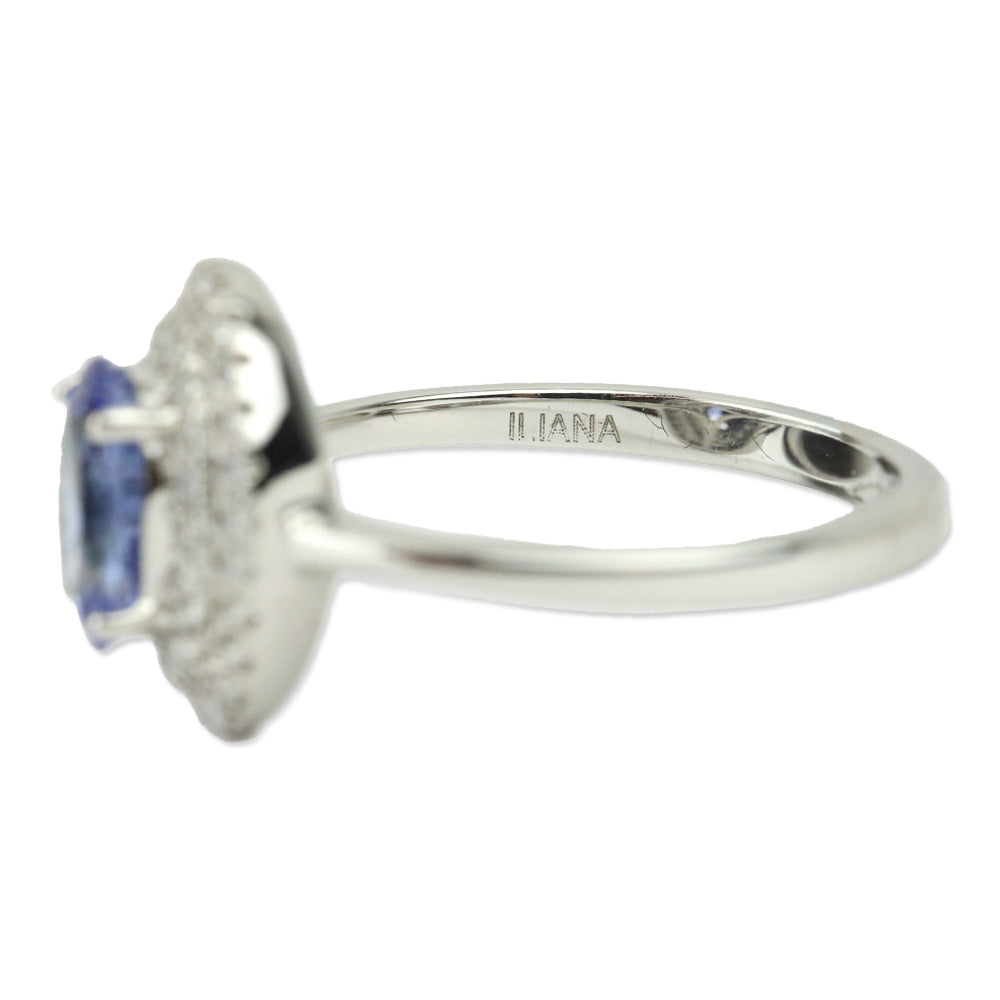 Iliana 18K White Gold Santa Maria Aquamarine and Diamond Double Halo Ring