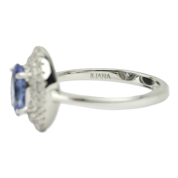 Iliana 18K White Gold Santa Maria Aquamarine and Diamond Double Halo Ring