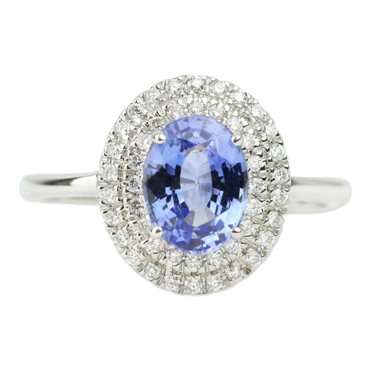 Iliana 18K White Gold Santa Maria Aquamarine and Diamond Double Halo Ring