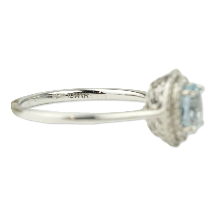 Iliana 18K White Gold Royal Ceylon Sapphire and Diamond Double Halo Ring